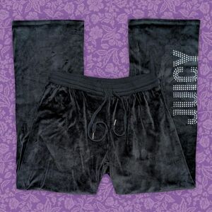 Juicy Couture Black Velour Sweatpants w/ Rhinestone Embellished Leg | Size M